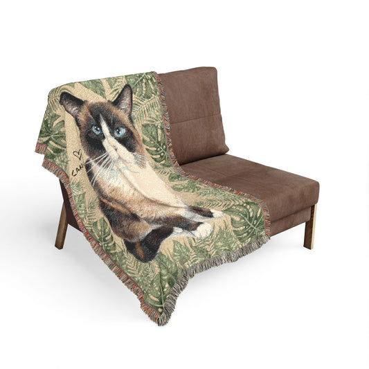Custom Pet Blanket with Tropical Plants, Woven Blanket Personalized with Dog or Cat