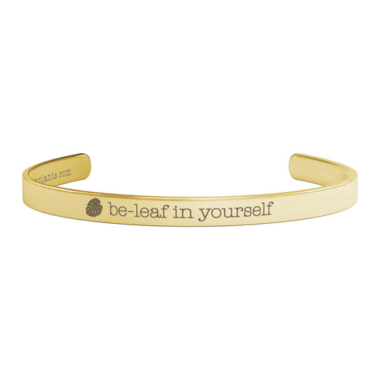 BeLeaf in Yourself Plant Pun Bracelet, Believe in Yourself Cuff, Plant Themed Jewelry, Plant Lover Gift