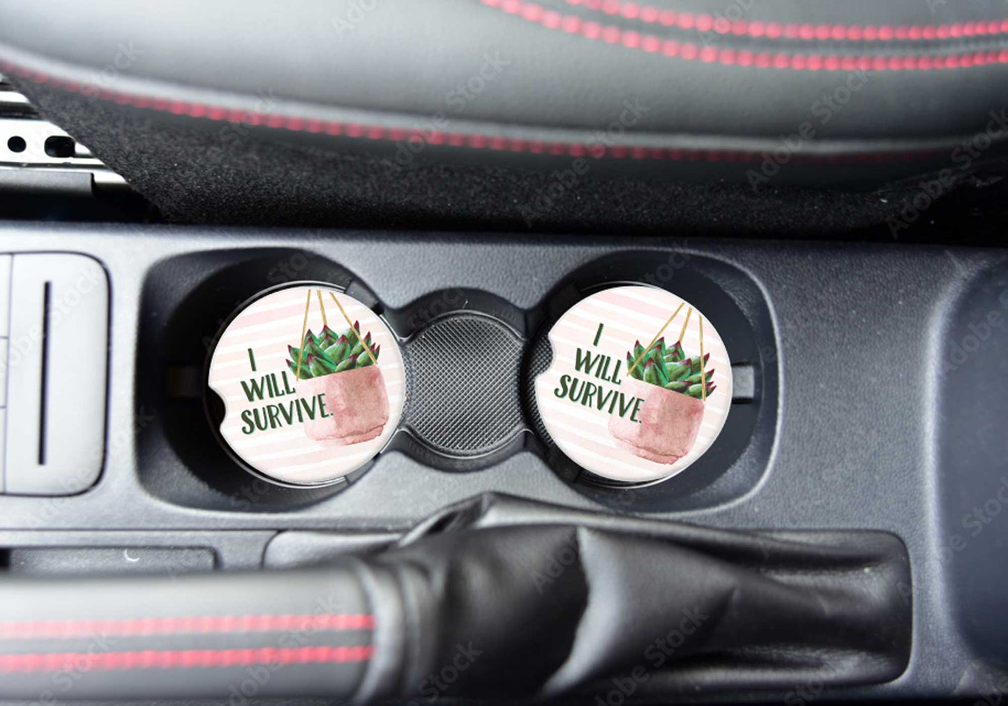 I Will Survive Car Coaster, Plant Lover Gift, Plant Pun Gift, Sandstone Coaster