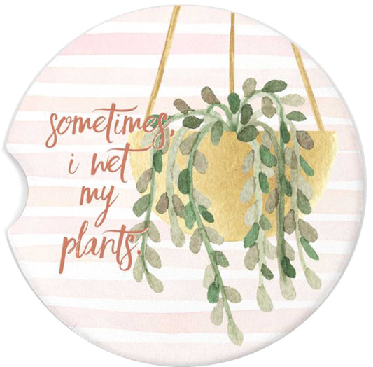 Funny Car Coaster Sometimes I Wet My Plants, Plant Pun Gift, Plant Lover Gift, Sandstone Coaster