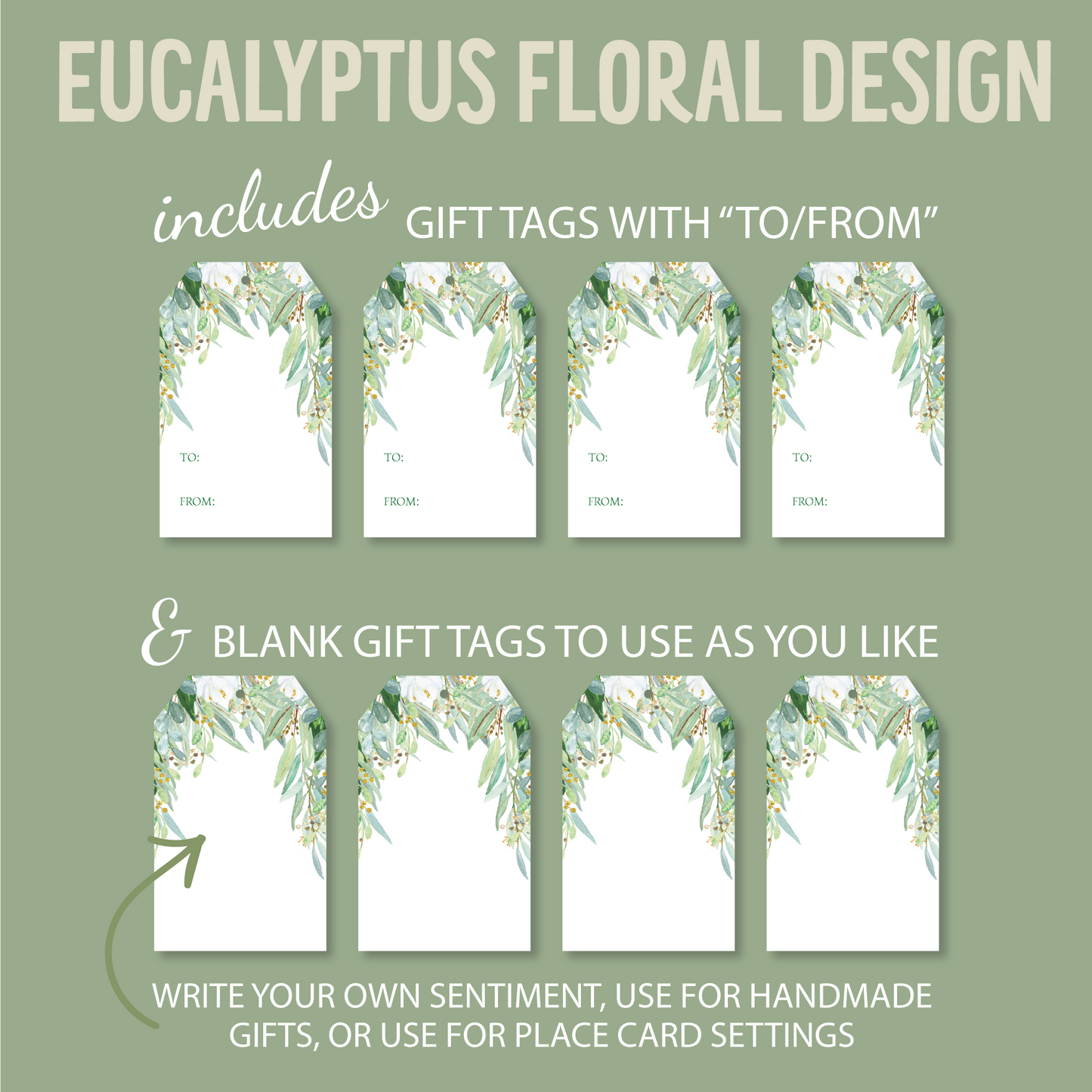 DIY Eucalyptus Floral Gift Tags, DIY Printable, Place Setting Tags