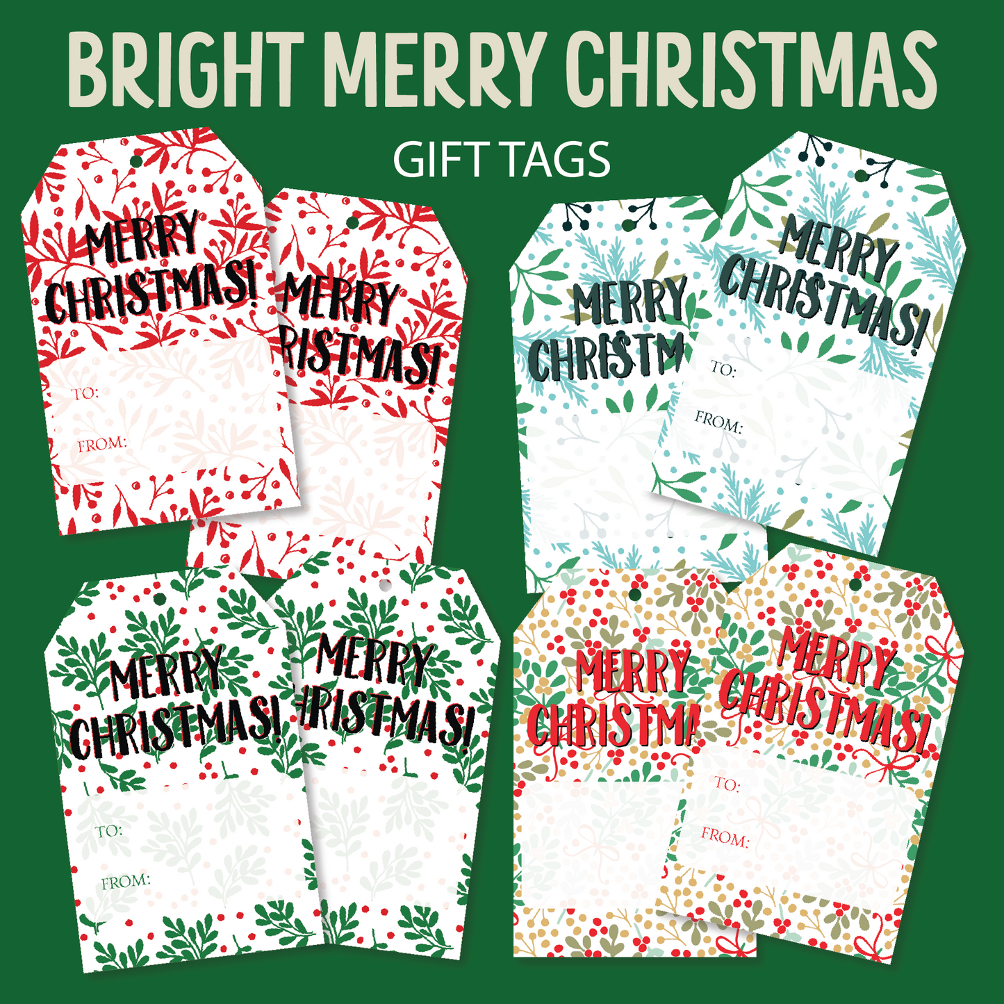 DIY Bright Merry Christmas Gift Tags, Holiday DIY Printable Tags