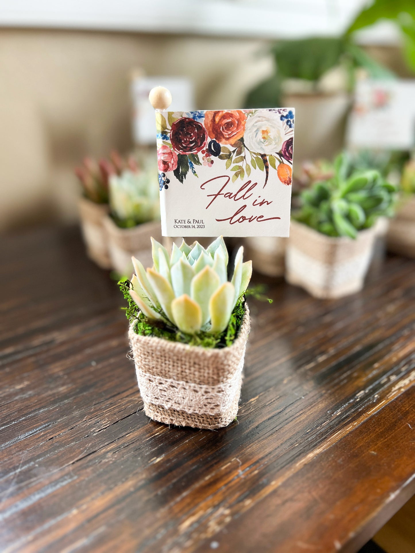 Fall in Love Rust Florals Wedding Favor Tags, Stick Tags for Succulent Wedding Favors, Cupcake Stick Tags