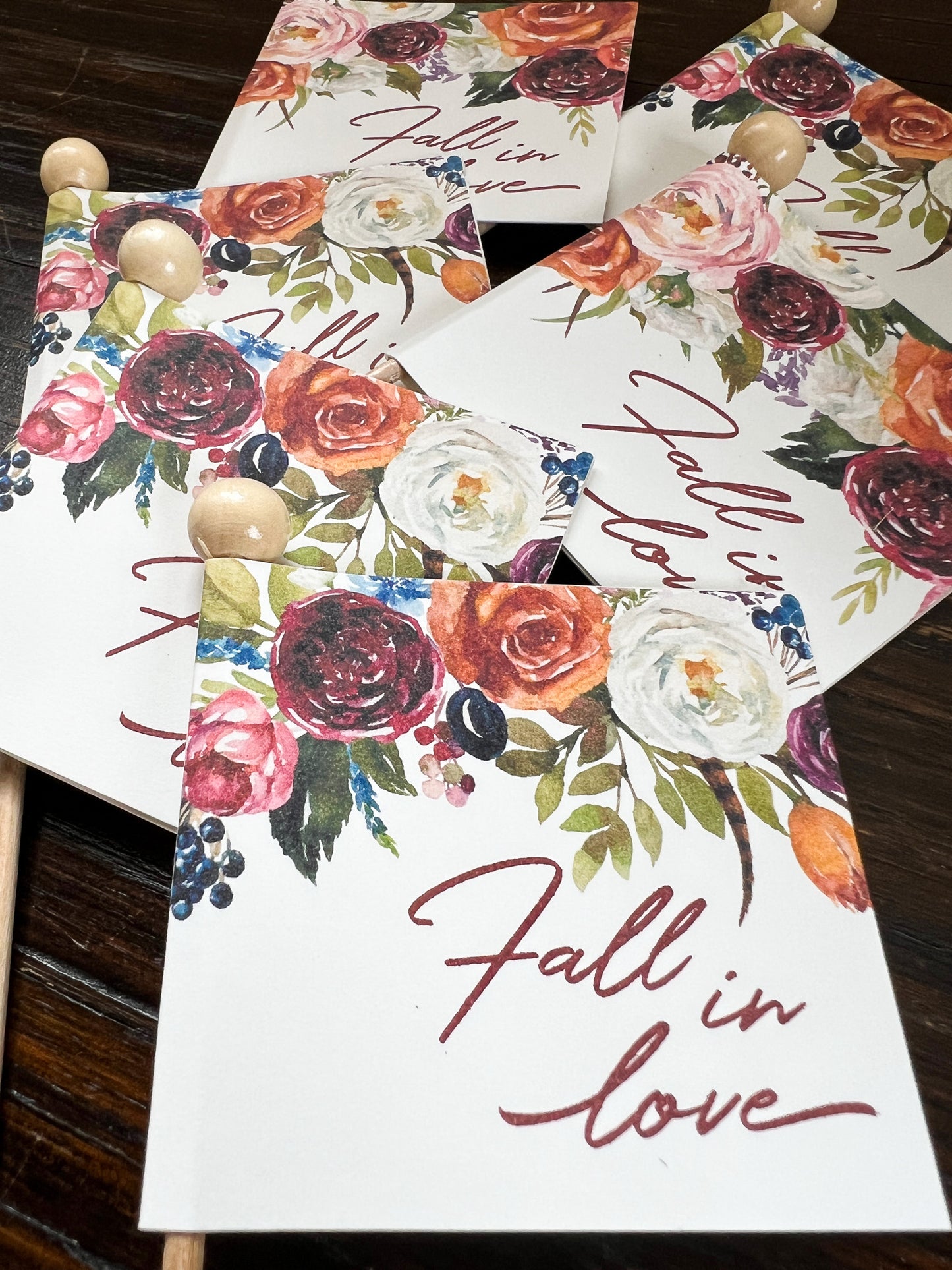 Fall in Love Rust Florals Wedding Favor Tags, Stick Tags for Succulent Wedding Favors, Cupcake Stick Tags