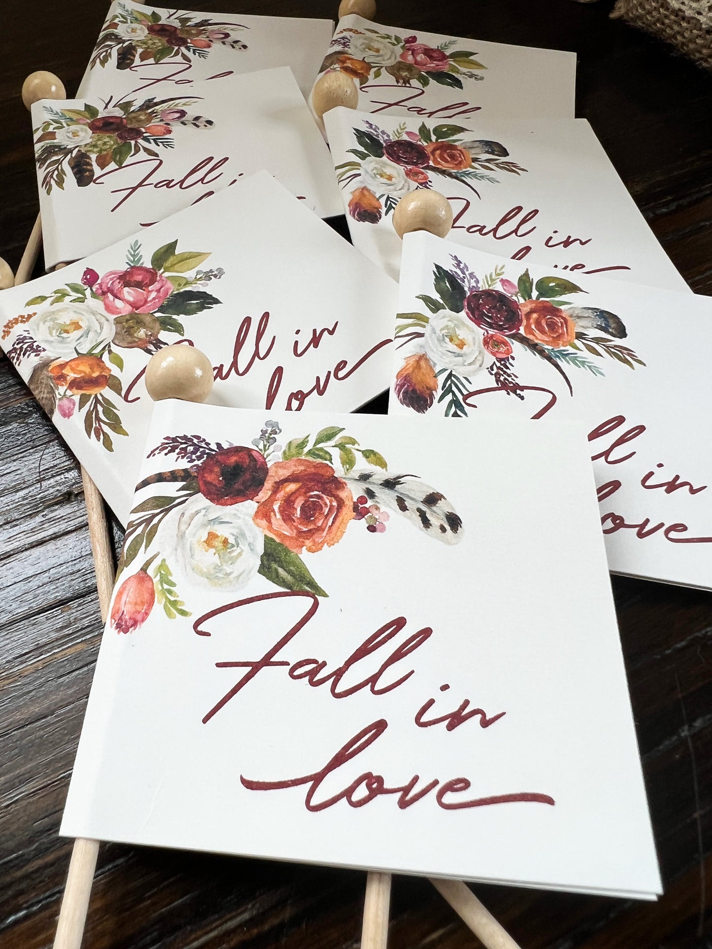 Fall in Love Rust Florals Wedding Favor Tags, Stick Tags for Succulent Wedding Favors, Cupcake Stick Tags
