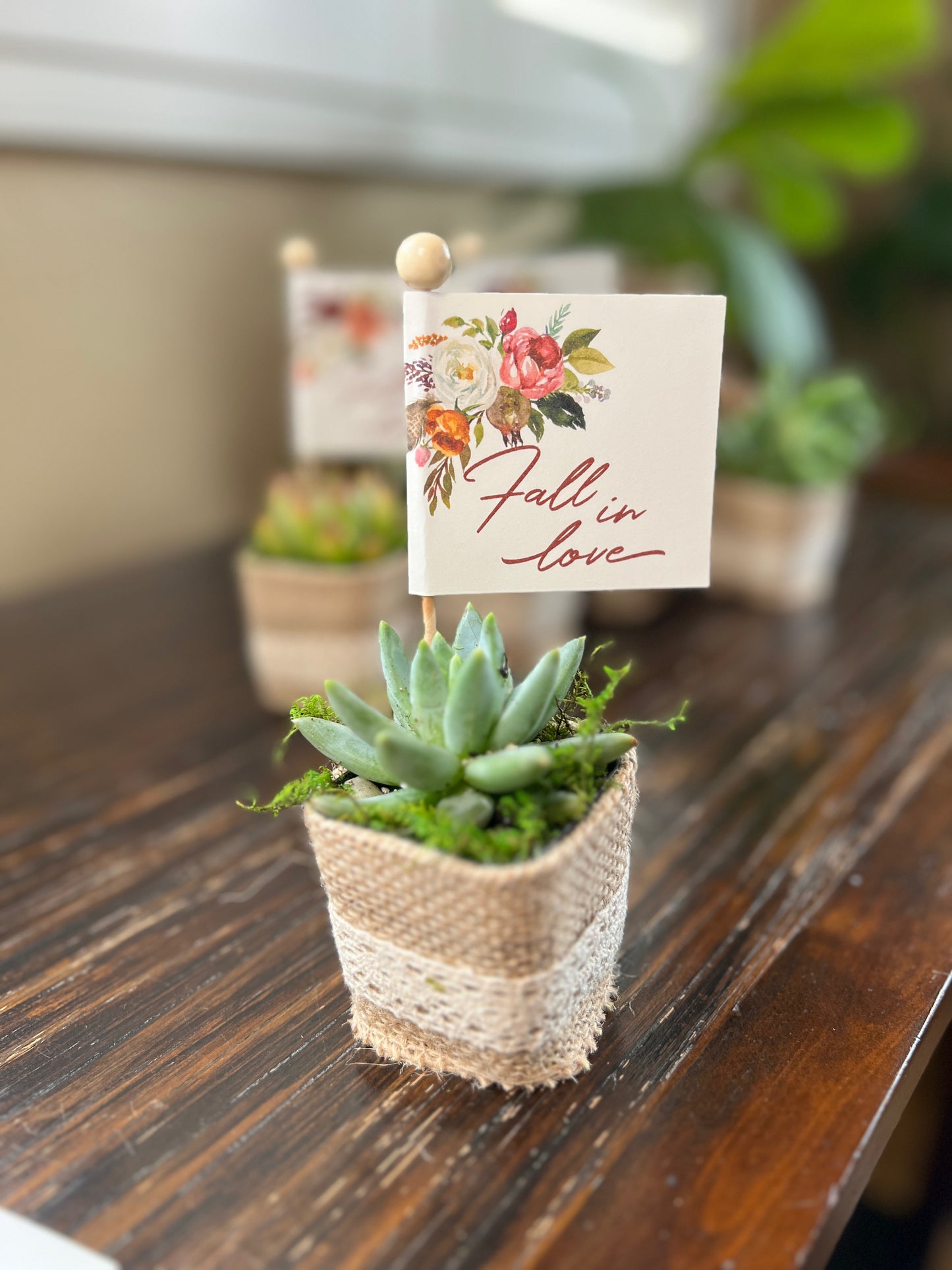 Fall in Love Rust Florals Wedding Favor Tags, Stick Tags for Succulent Wedding Favors, Cupcake Stick Tags