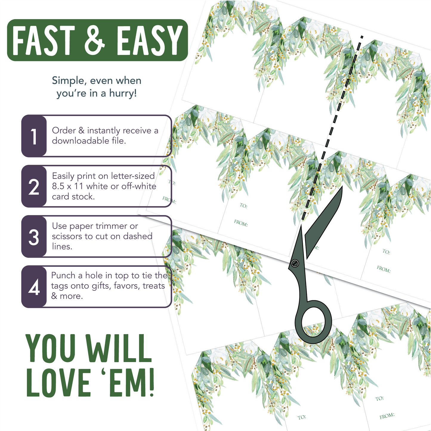 DIY Eucalyptus Floral Gift Tags, DIY Printable, Place Setting Tags