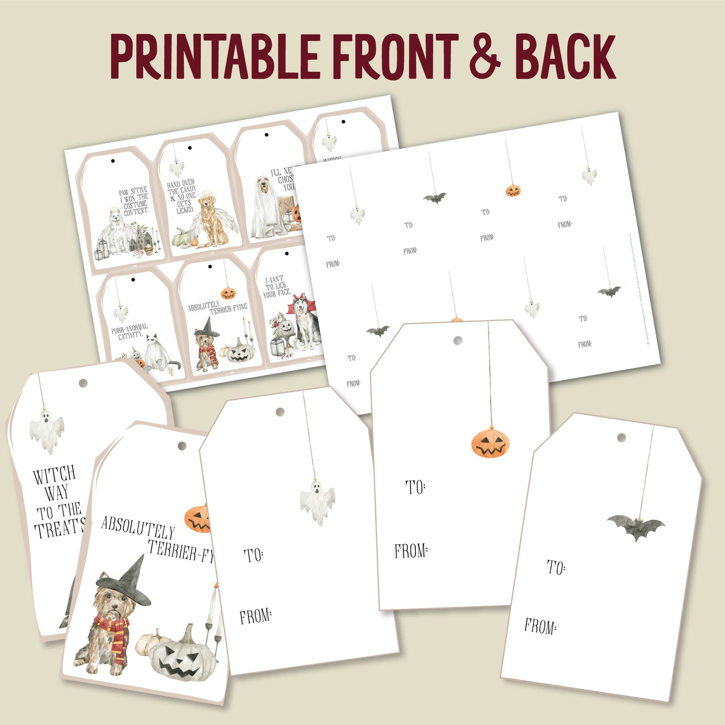 Halloween Pets in Costume Printable Tags, Printable Funny Dog Puns, Pet Puns Tags