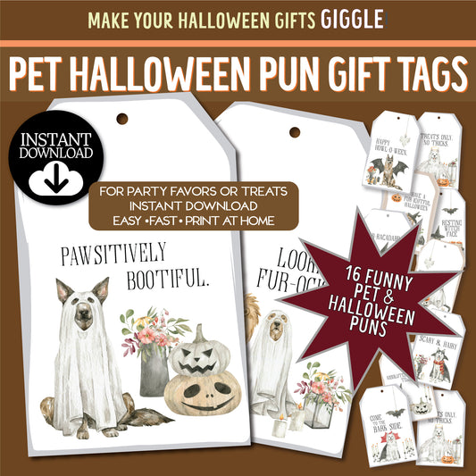Halloween Pets in Costume Printable Tags, Printable Funny Dog Puns, Pet Puns Tags