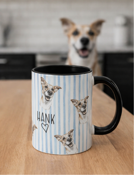 Cute Custom Pet Striped Mug, Blue Stripes, Personalized Pet Mug