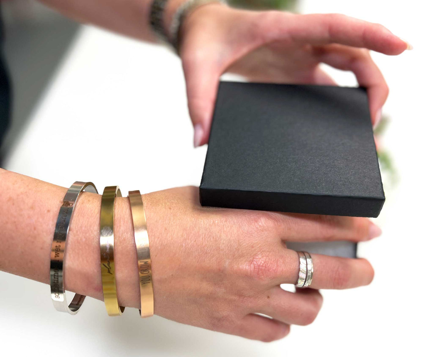 @ Plant Mom Cuff Bracelet with Succulents, Stylish Stackable Bangle for Plant Lovers, Dainty Adjustable Bracelet Cuff