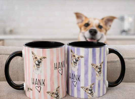 Cute Custom Pet Striped Mug, Purple Striped Personalized Pet Mug