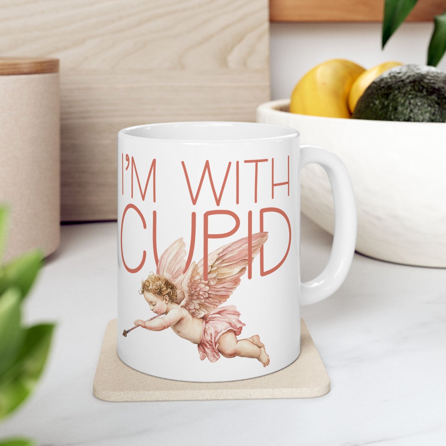 I'm With Cupid Mug, Angel Valentine's Day Coffee Mug