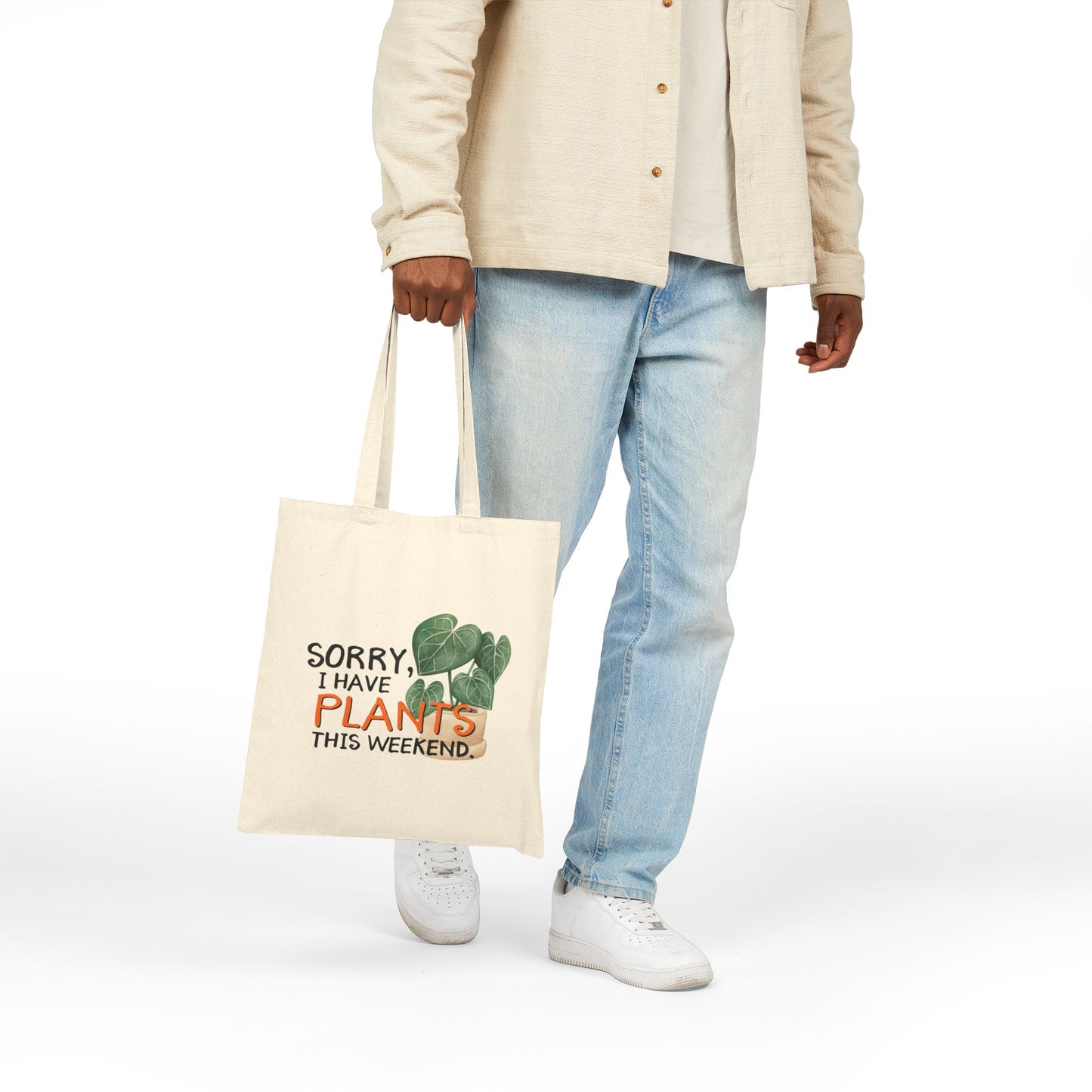 Plant Lover's Cotton Canvas Tote Bag, Eco-Friendly Shopping Bag, Gift for Gardeners, Weekend Errands, Green Thumbs