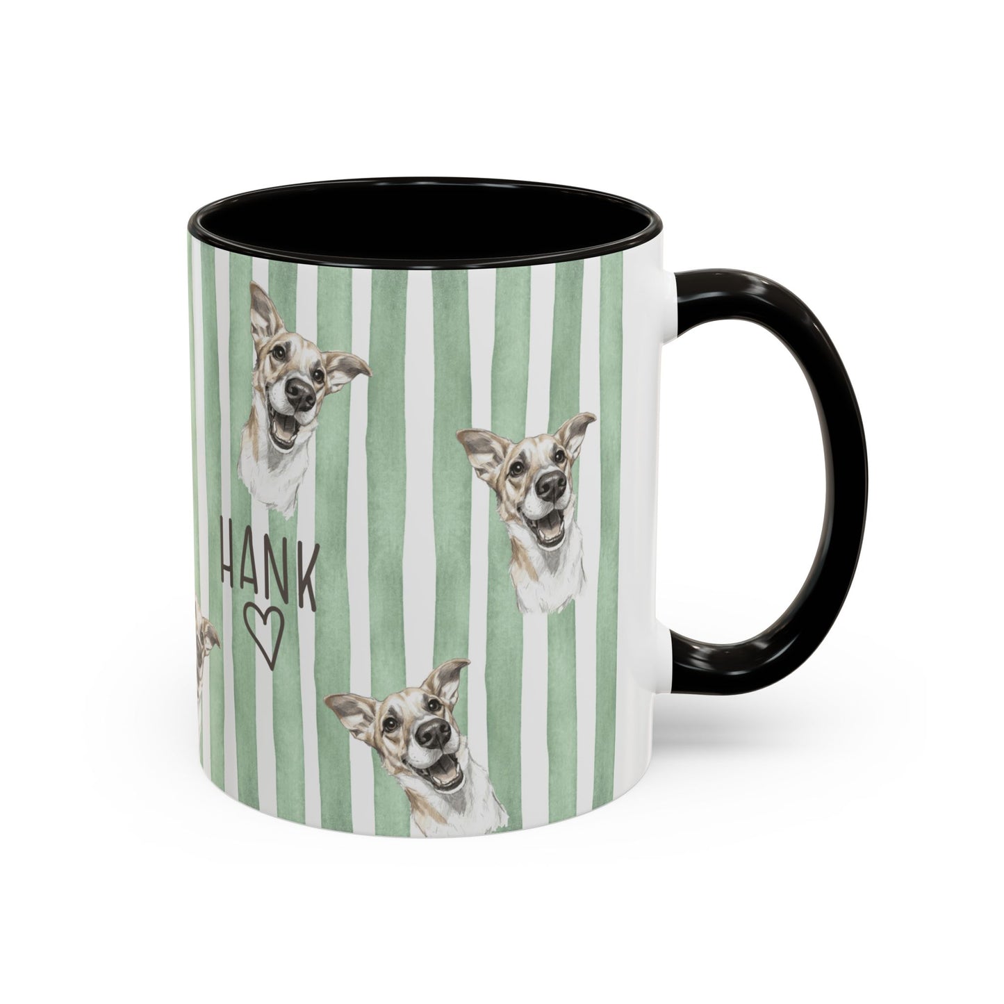 Cute Custom Pet Striped Mug, Green Stripes, Personalized Pet Mug