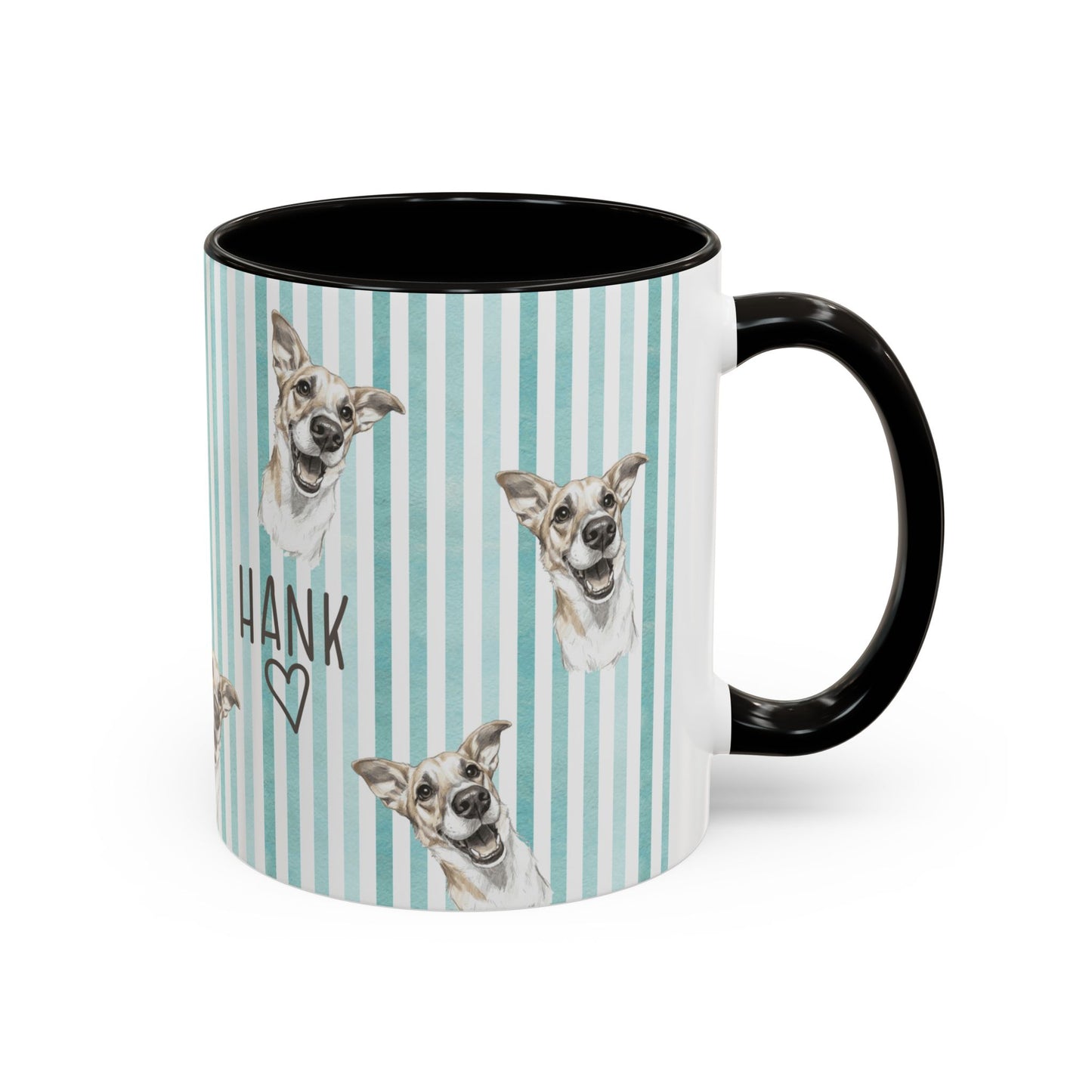 Cute Custom Pet Striped Mug, Teal Stripes, Personalized Pet Mug