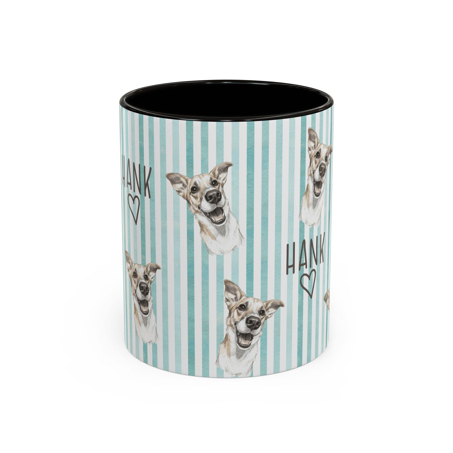 Cute Custom Pet Striped Mug, Teal Stripes, Personalized Pet Mug