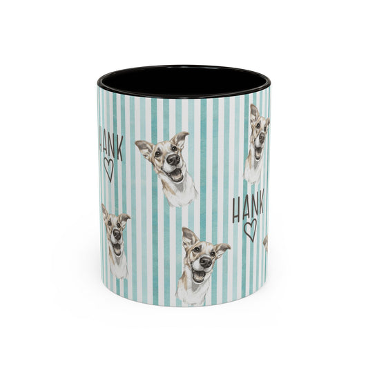 Cute Custom Pet Striped Mug, Teal Stripes, Personalized Pet Mug
