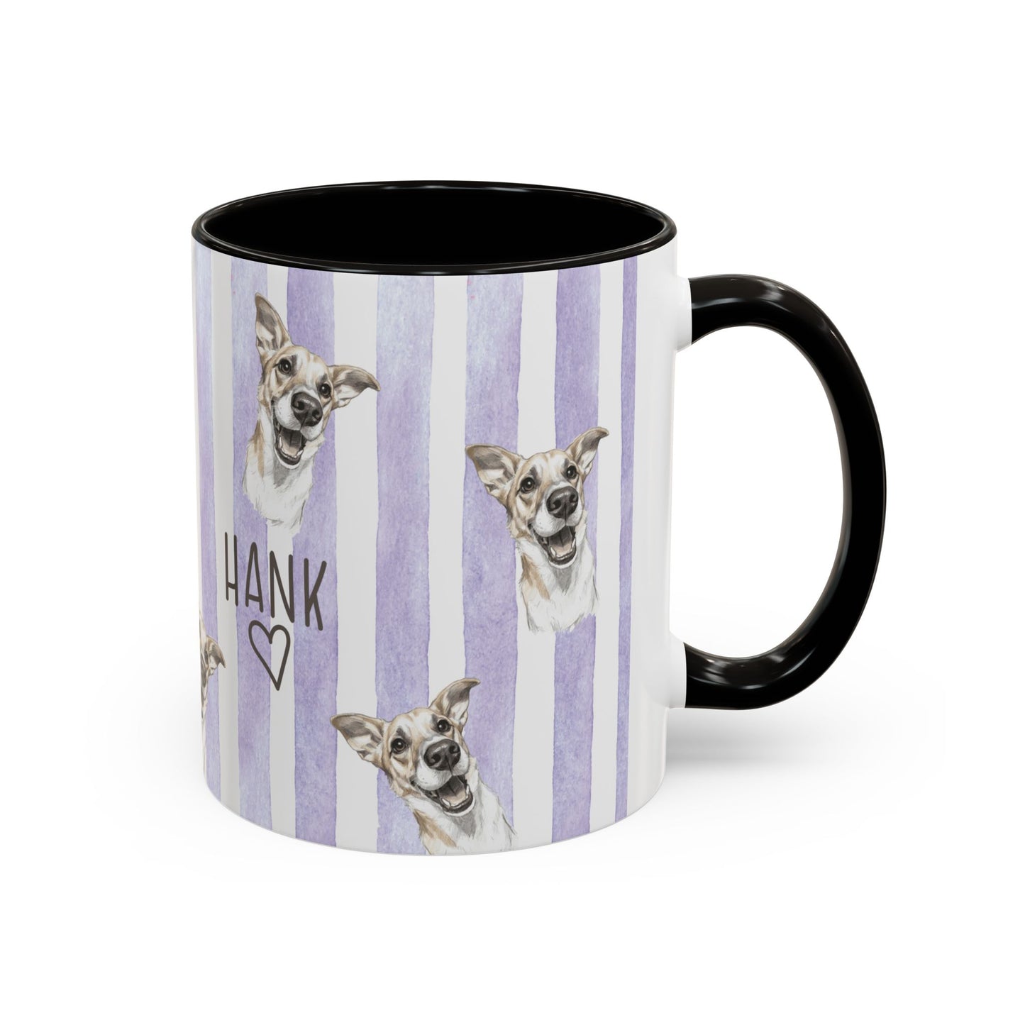 Cute Custom Pet Striped Mug, Purple Striped Personalized Pet Mug
