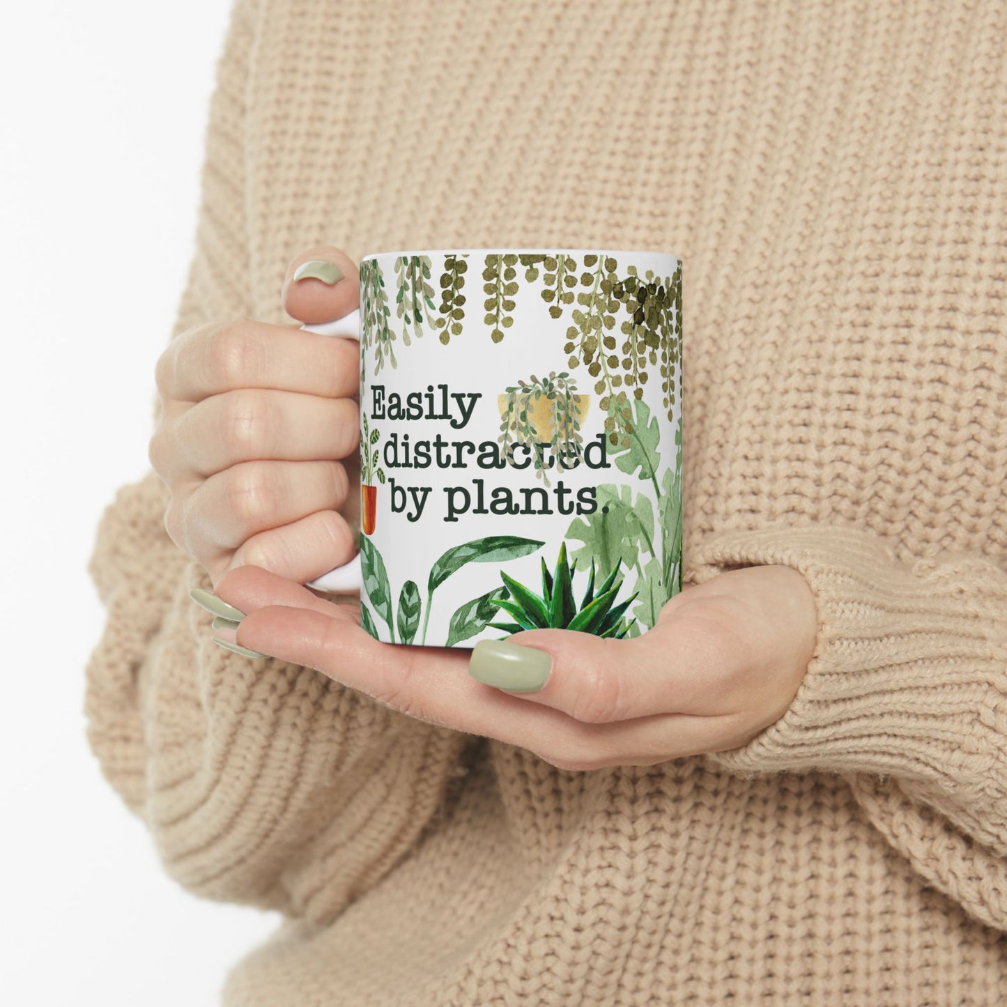Easily Distracted by Plants Ceramic Mug, Plant Lovers Mug, Houseplant Theme Coffee Mug
