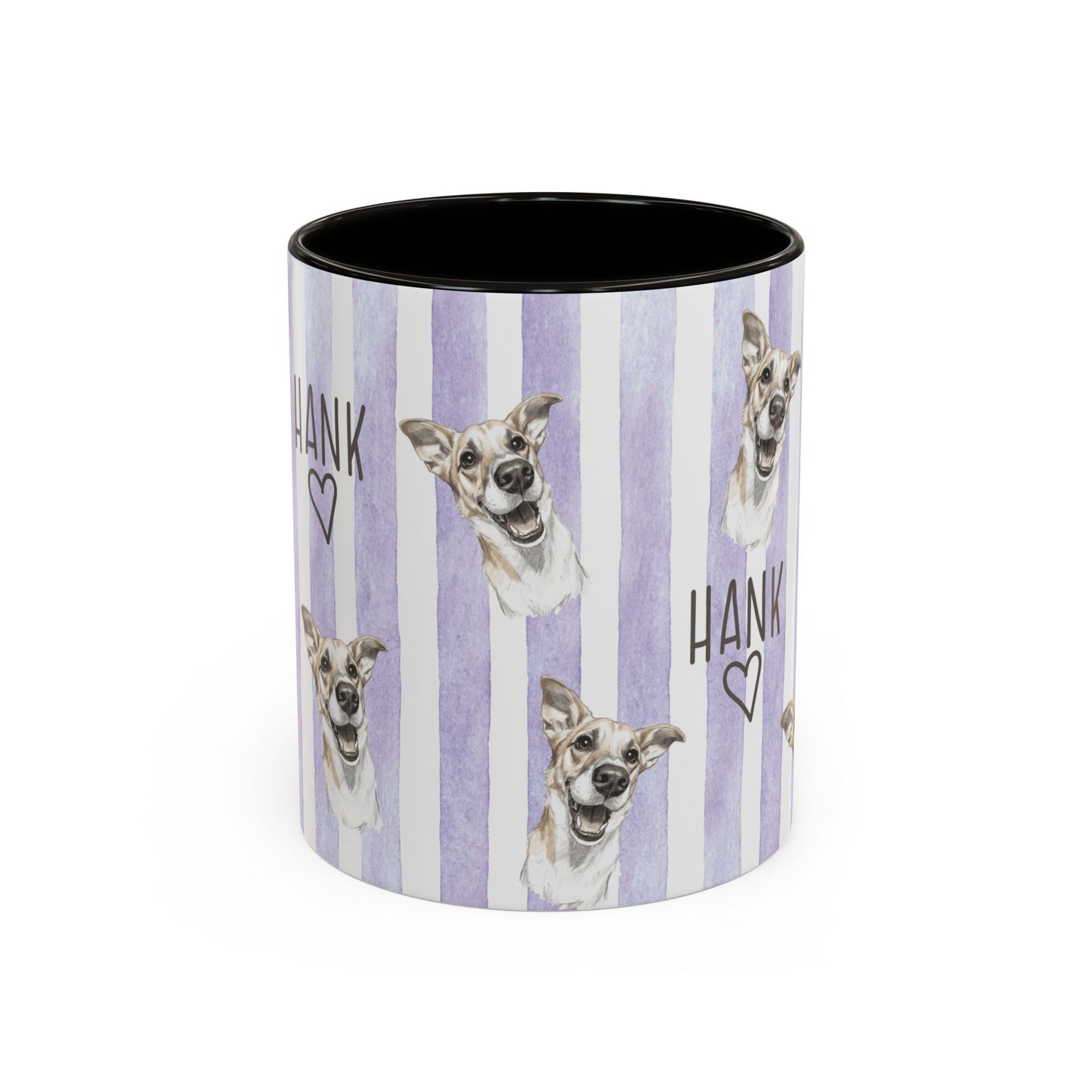 Cute Custom Pet Striped Mug, Purple Striped Personalized Pet Mug