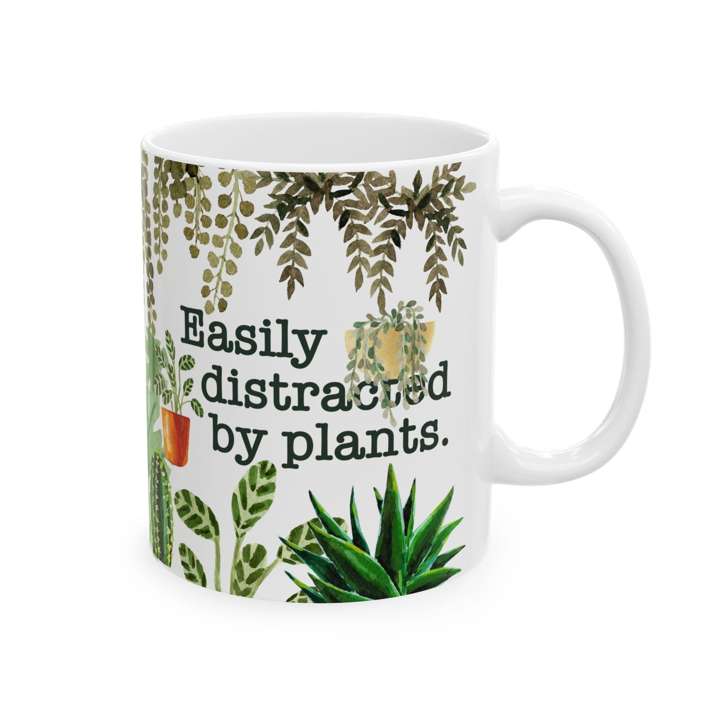 Easily Distracted by Plants Ceramic Mug, Plant Lovers Mug, Houseplant Theme Coffee Mug