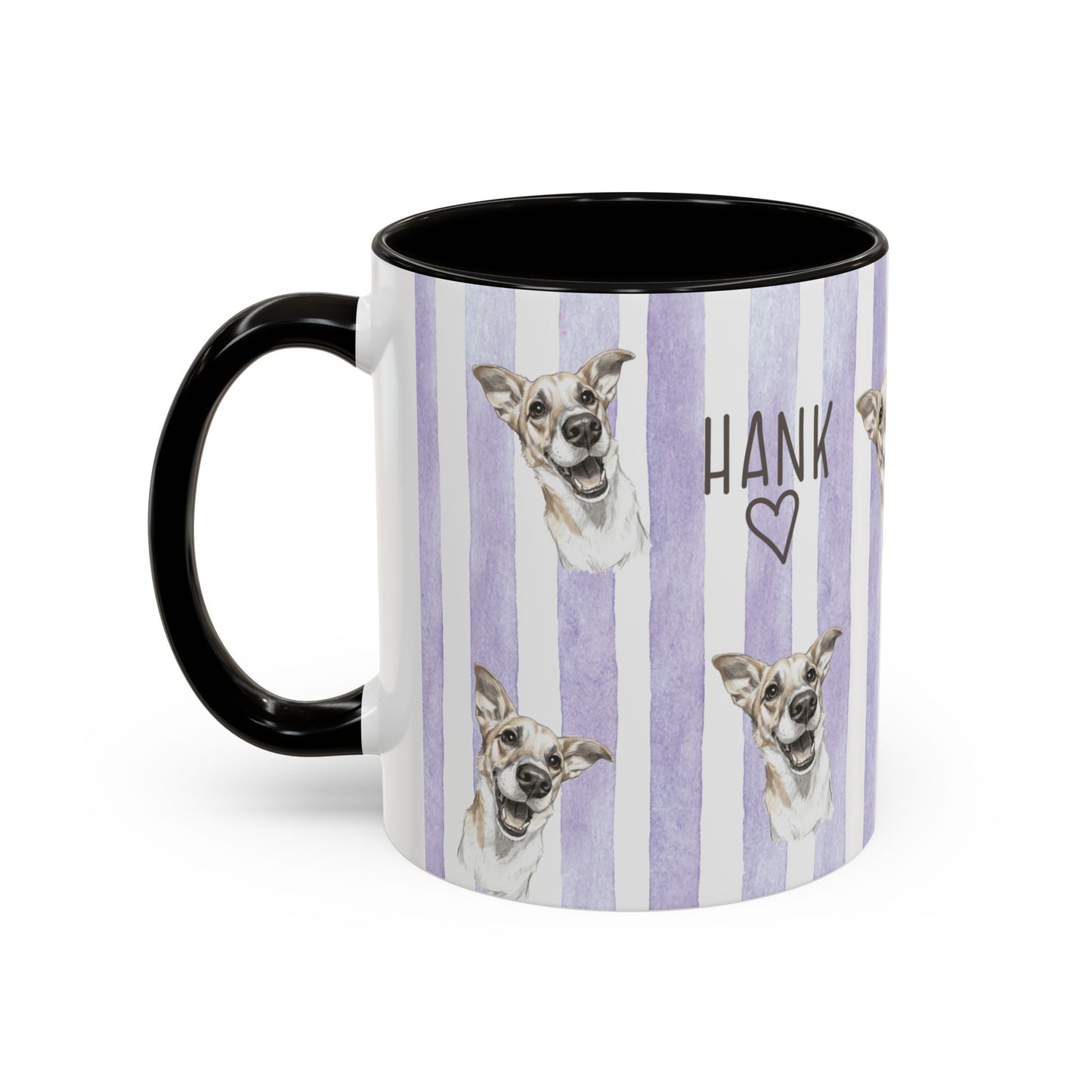Cute Custom Pet Striped Mug, Purple Striped Personalized Pet Mug