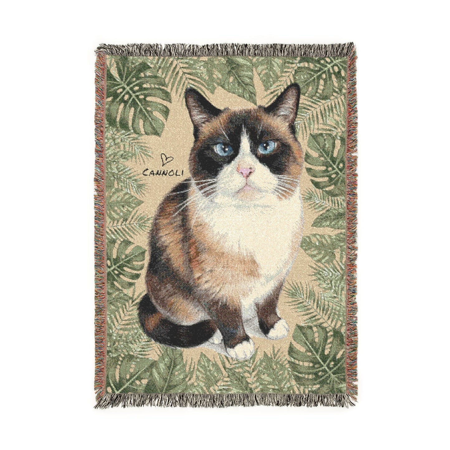 Custom Pet Blanket with Tropical Plants, Woven Blanket Personalized with Dog or Cat