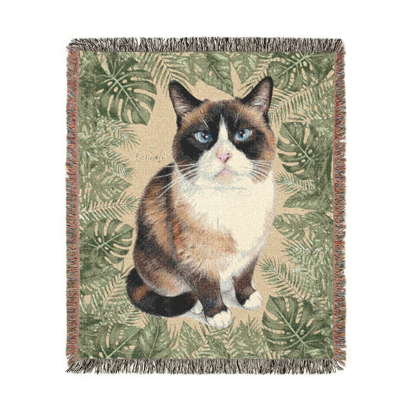 Custom Pet Blanket with Tropical Plants, Woven Blanket Personalized with Dog or Cat