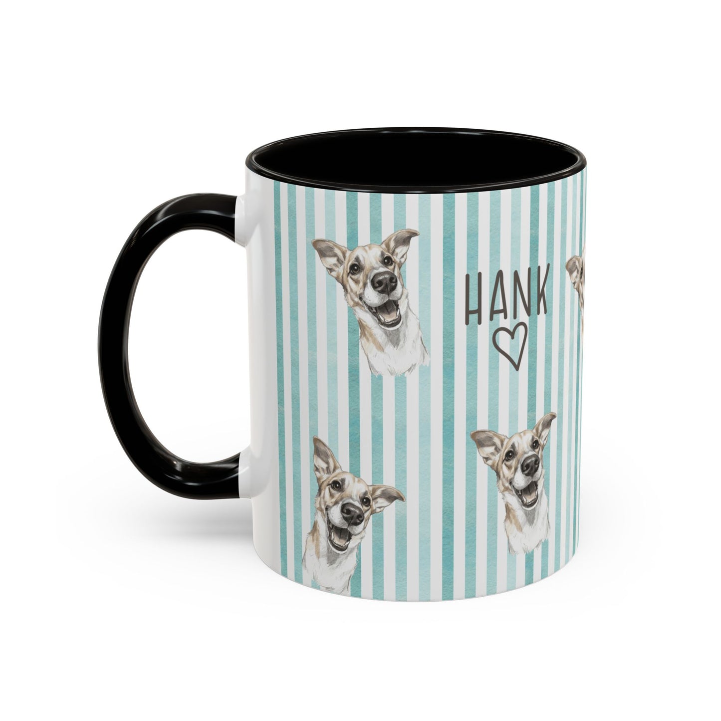 Cute Custom Pet Striped Mug, Teal Stripes, Personalized Pet Mug