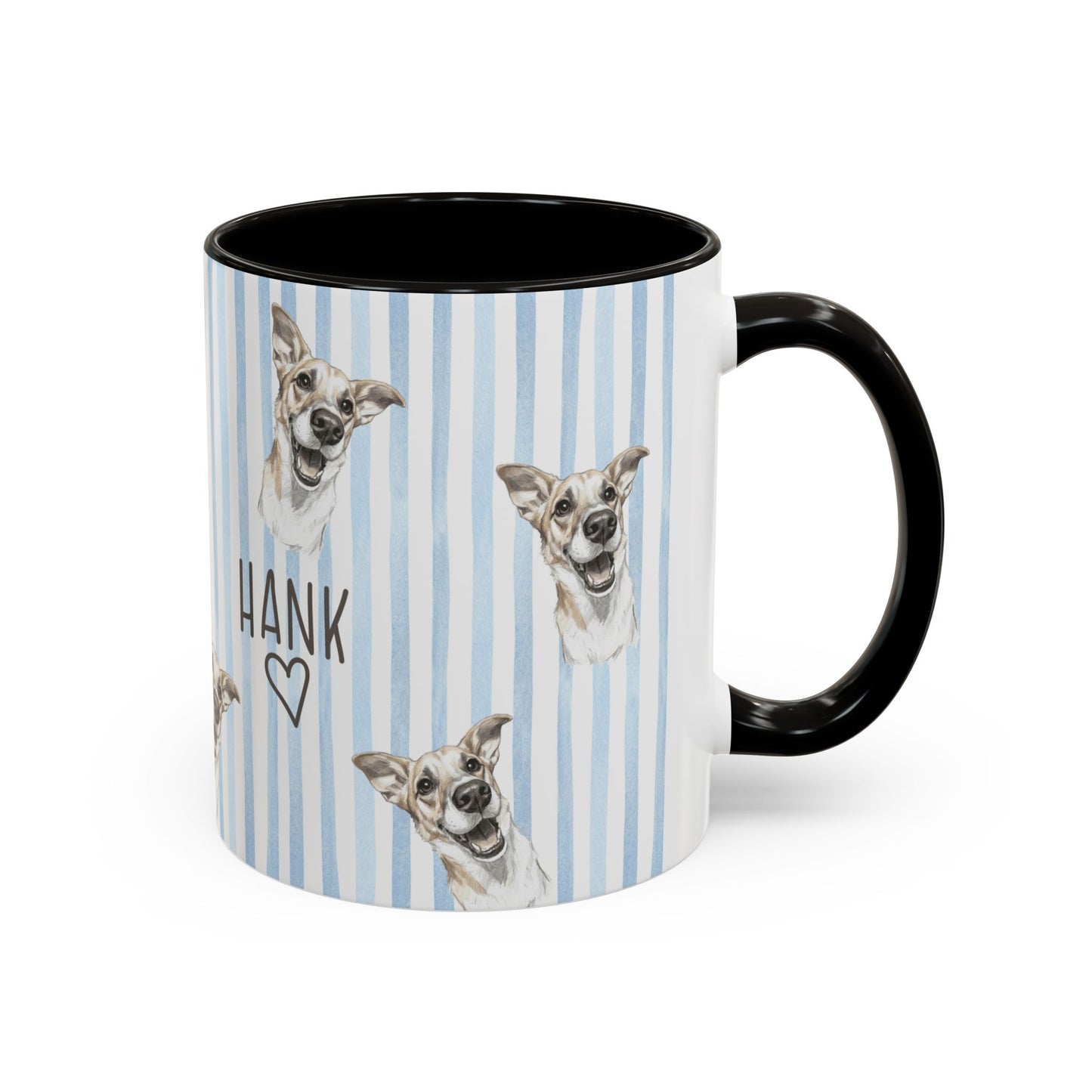 Cute Custom Pet Striped Mug, Blue Stripes, Personalized Pet Mug