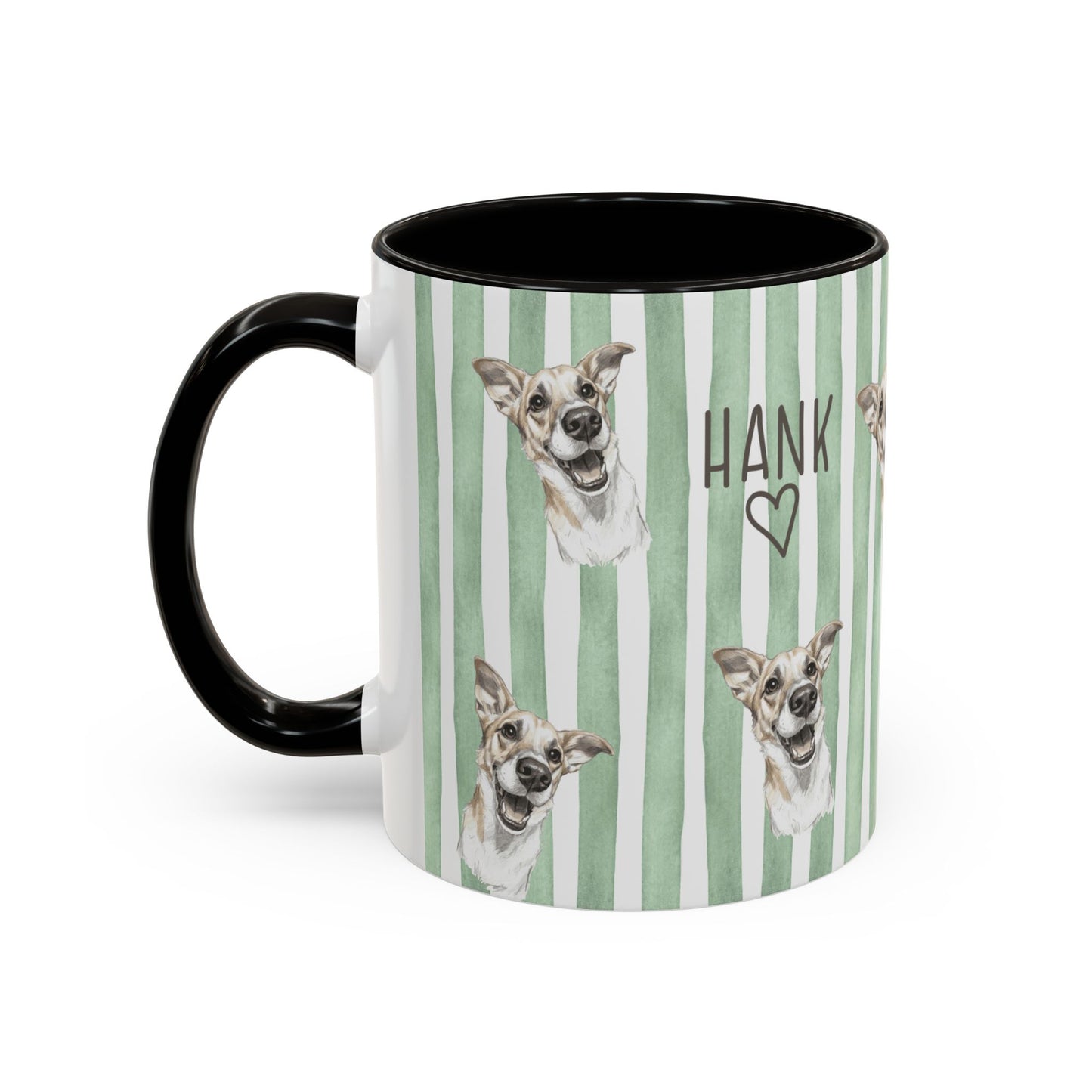 Cute Custom Pet Striped Mug, Green Stripes, Personalized Pet Mug