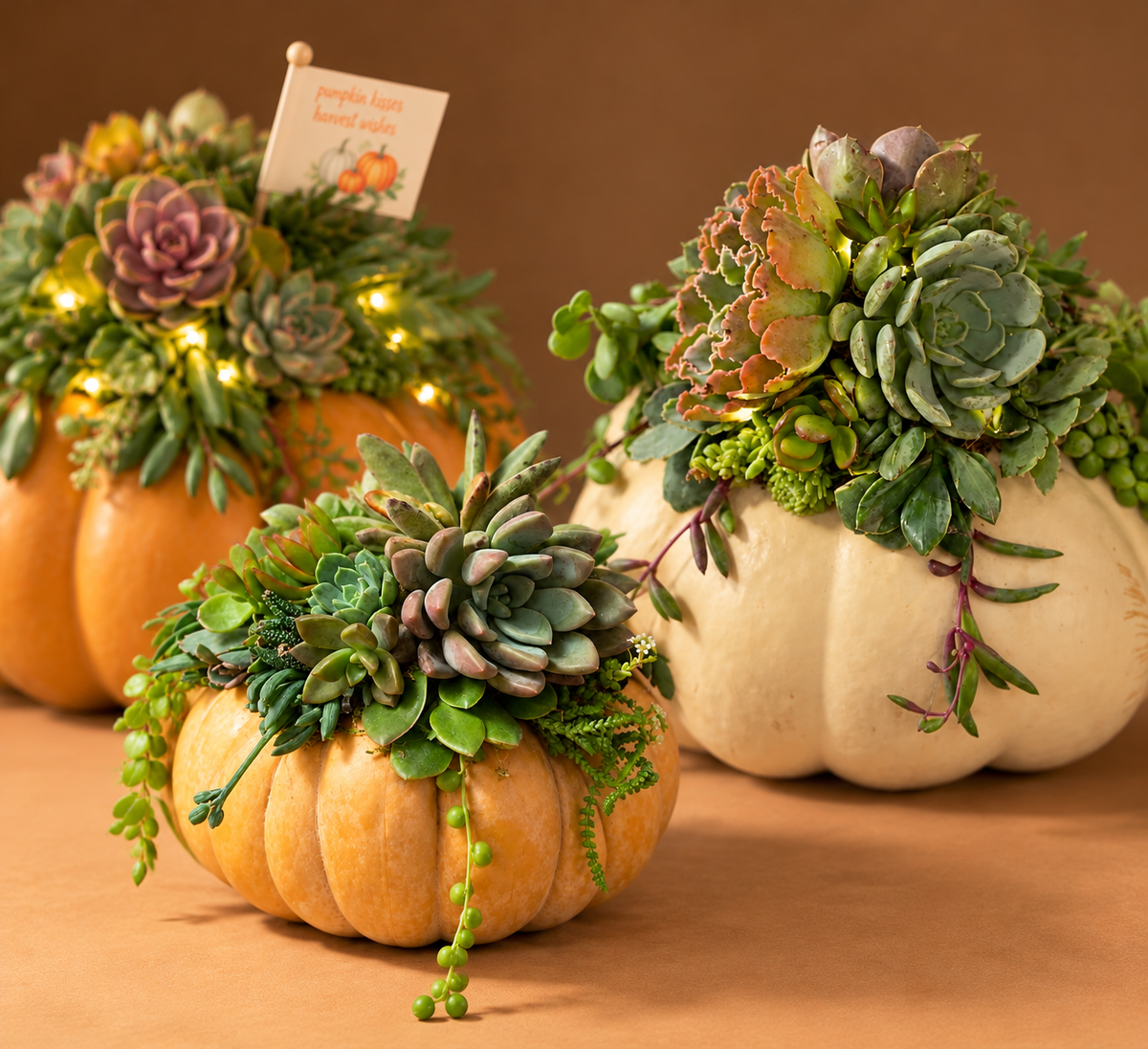 Real Succulent Pumpkin Arrangement Fall Centerpiece