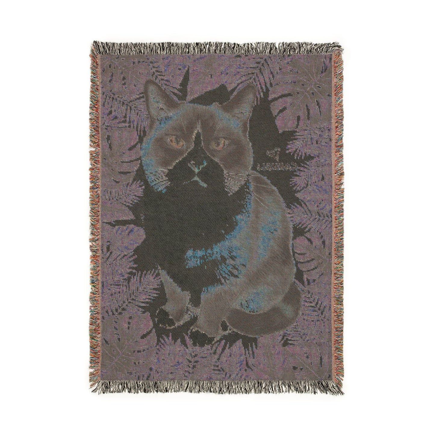 Custom Pet Blanket with Tropical Plants, Woven Blanket Personalized with Dog or Cat