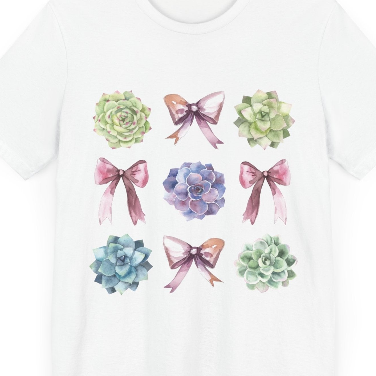 Coquette Pink Bows and Succulents T Shirt Closeup