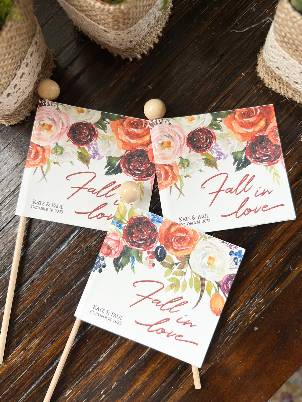 Fall in Love Rust Florals Wedding Favor Tags, Stick Tags for Succulent ...