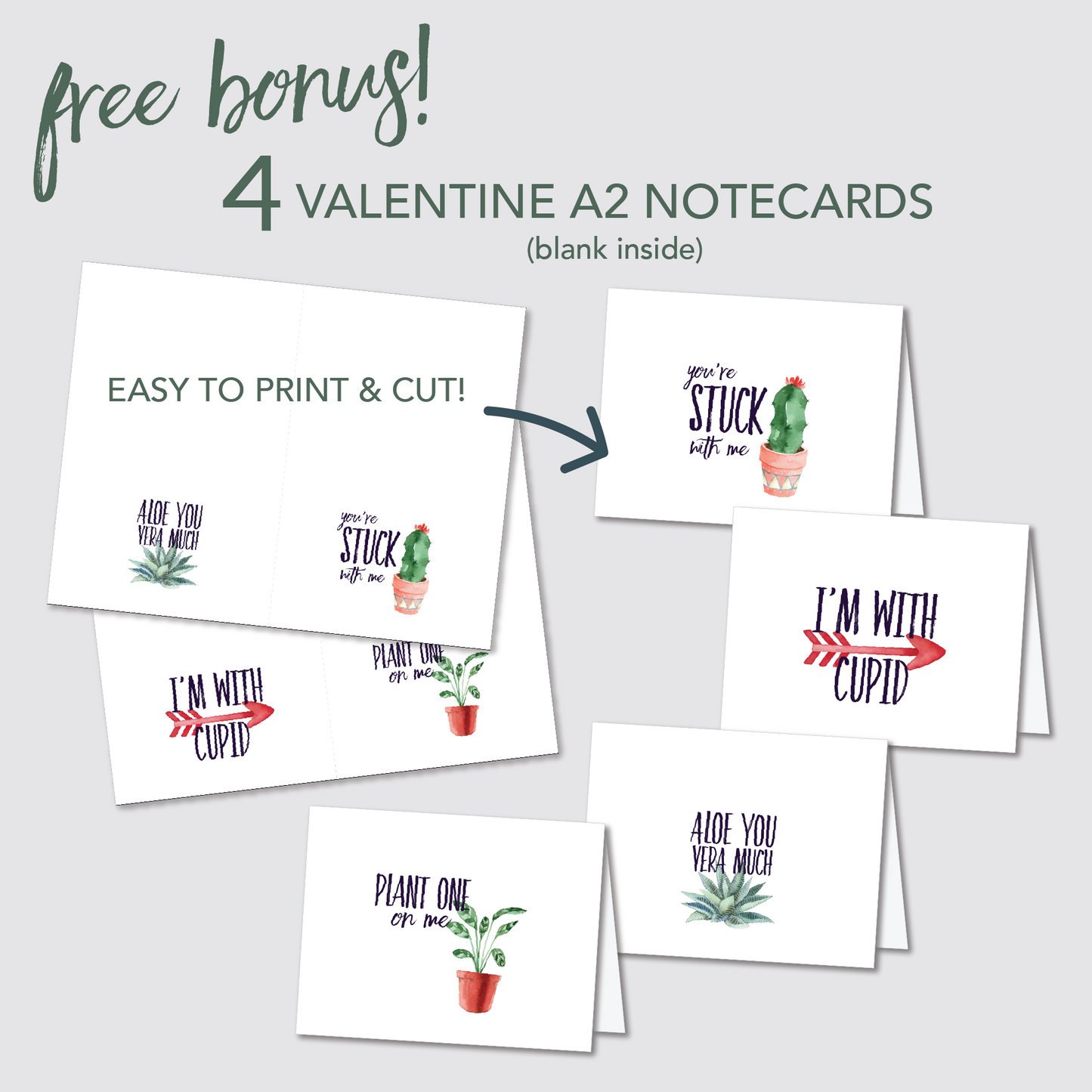 Full Set Plant Pun Valentines Day Tags, Funny Valentines Tags for Teachers and Friends, Gift Tags and Square Tags