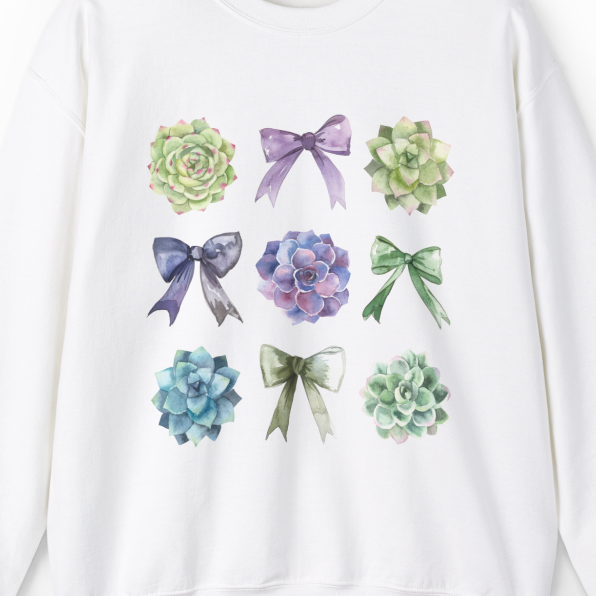 Succulent Coquette Bows Sweatshirt Closeup