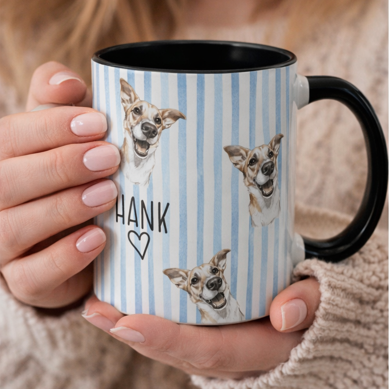 Cute Custom Pet Striped Mug, Blue Stripes, Personalized Pet Mug
