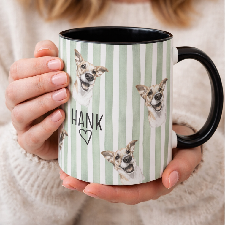 Cute Custom Pet Striped Mug, Green Stripes, Personalized Pet Mug