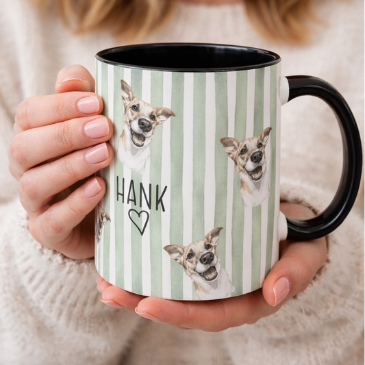 Cute Custom Pet Striped Mug, Green Stripes, Personalized Pet Mug