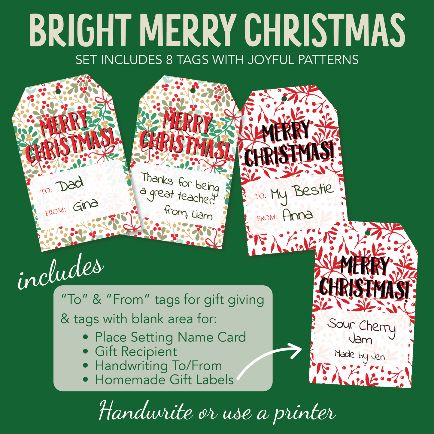 DIY Bright Merry Christmas Gift Tags, Holiday DIY Printable Tags
