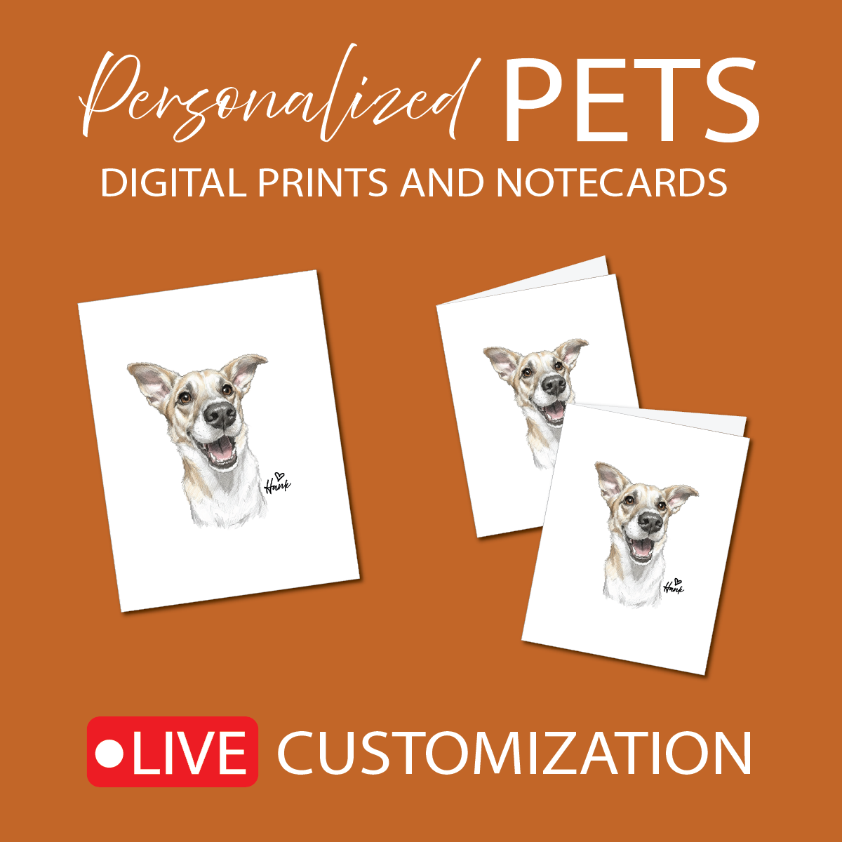 Custom DIGITAL Pet 5x7 Print or Notecards, LIVE SHOW