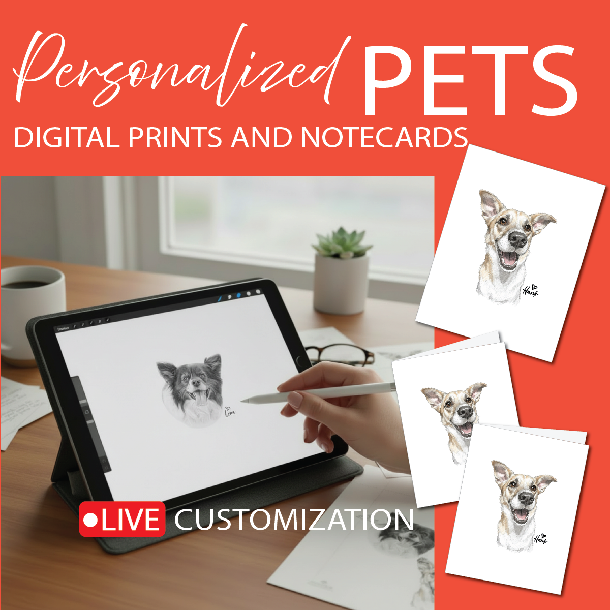 Custom DIGITAL Pet 5x7 Print or Notecards, LIVE SHOW