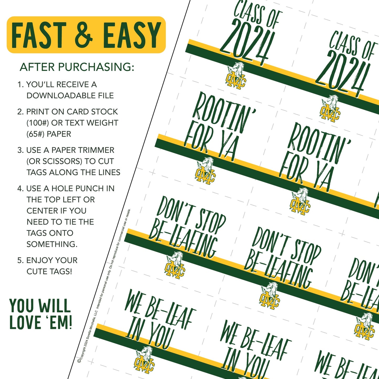 Class of 2024 Grad Tags, MCHS, Funny Graduation Party Favor Tags, Plant Puns, Mira Costa High School, Printable