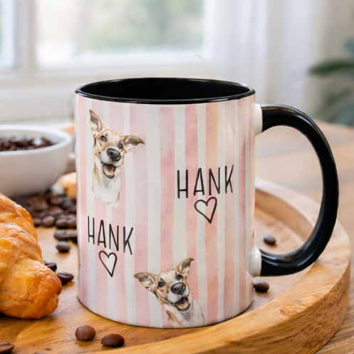 Cute Custom Pet Striped Mug, Pink Stripes, Personalized Pet Mug