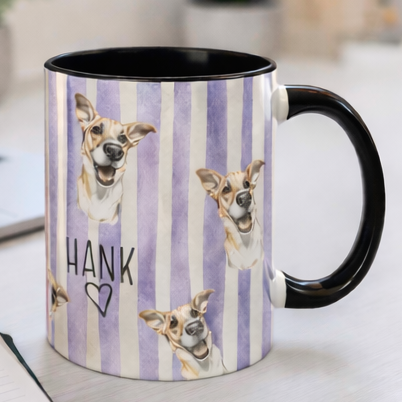 Cute Custom Pet Striped Mug, Purple Striped Personalized Pet Mug