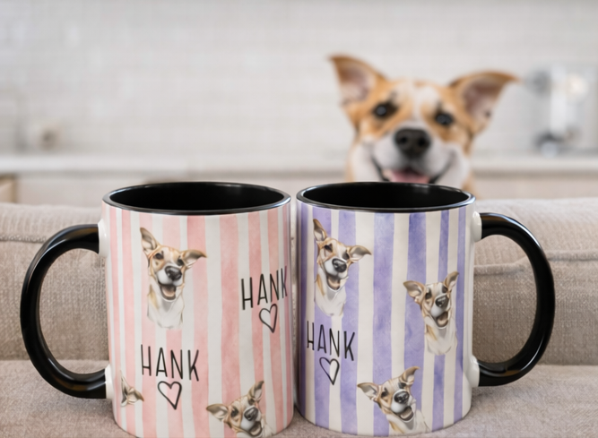 Cute Custom Pet Striped Mug, Pink Stripes, Personalized Pet Mug