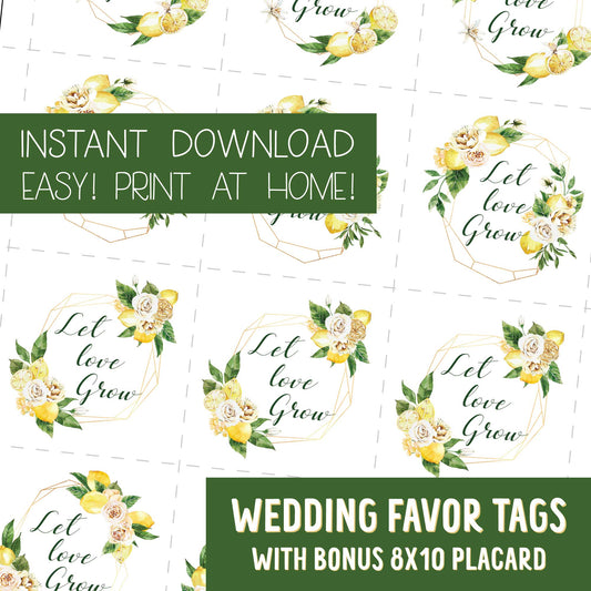 Lemon Theme Party Favor Tags with Bonus Matching Signs, Bridal Shower, Wedding Favors