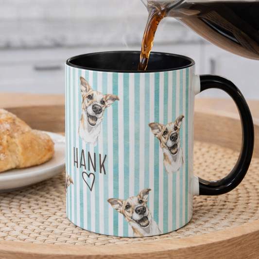 Cute Custom Pet Striped Mug, Teal Stripes, Personalized Pet Mug